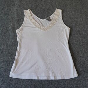Ann Taylor Petites Sleeveless White Tank Top with Embellished V-Neck‎